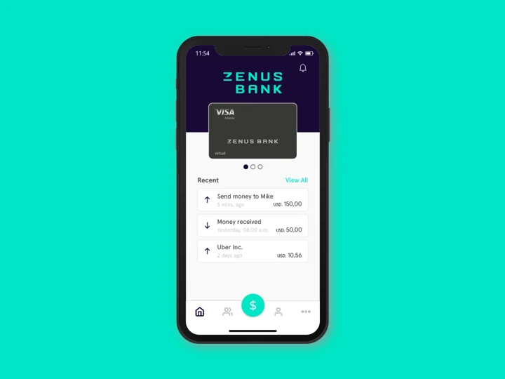 Zenus Bank App Screen Card Turquoise
