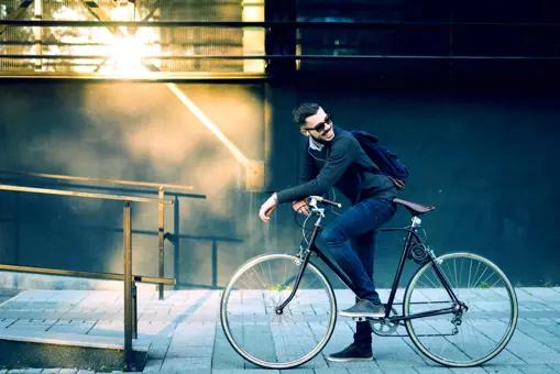 Zenus Bank Man Standing With Bike Sideprofile