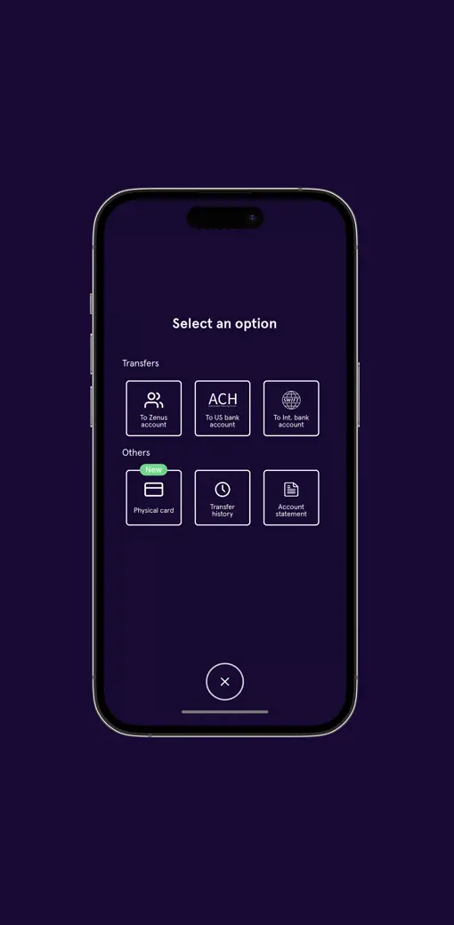 Zenus Bank Card Order Screen Step 1