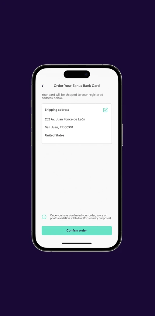 Zenus Bank Card Order Screen Step 3