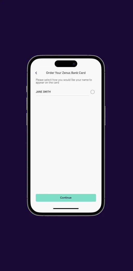 Zenus Bank Card Order Screen Step 2