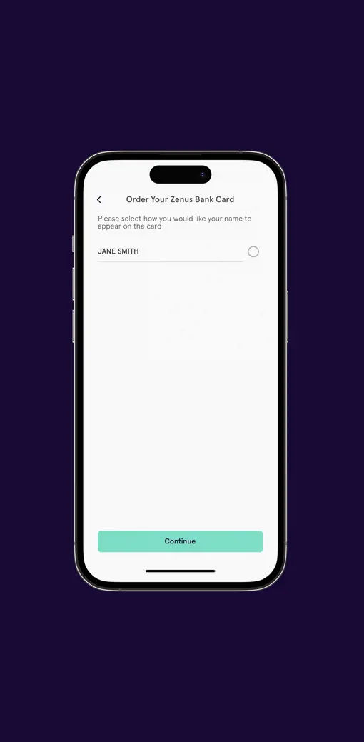 Zenus Bank Card Order Screen Step 2