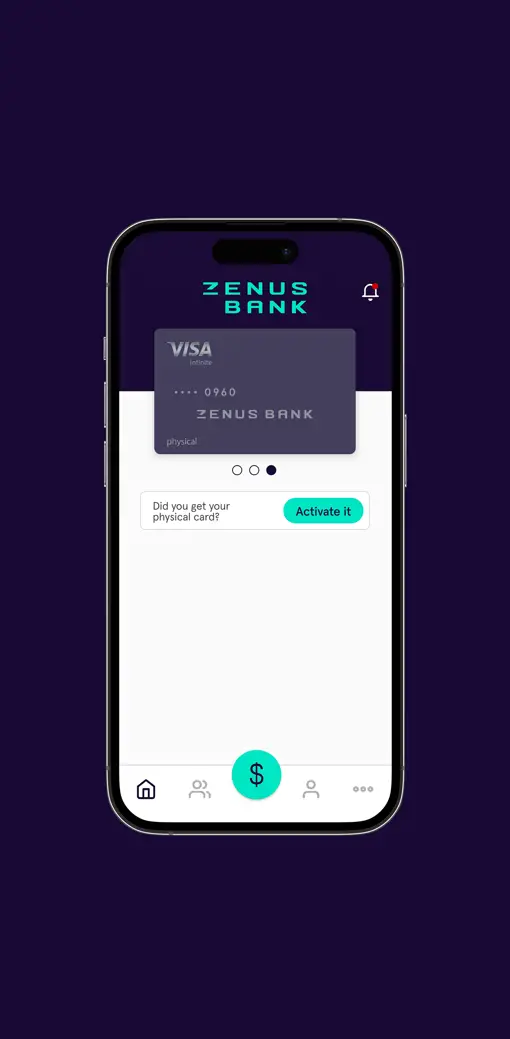 Zenus Bank Card Activate Screen Step 1