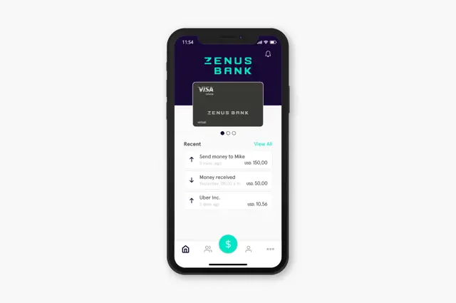 Zenus Bank App Screen Card