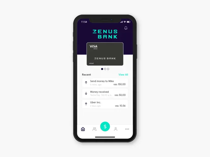 Zenus Bank App Screen Card